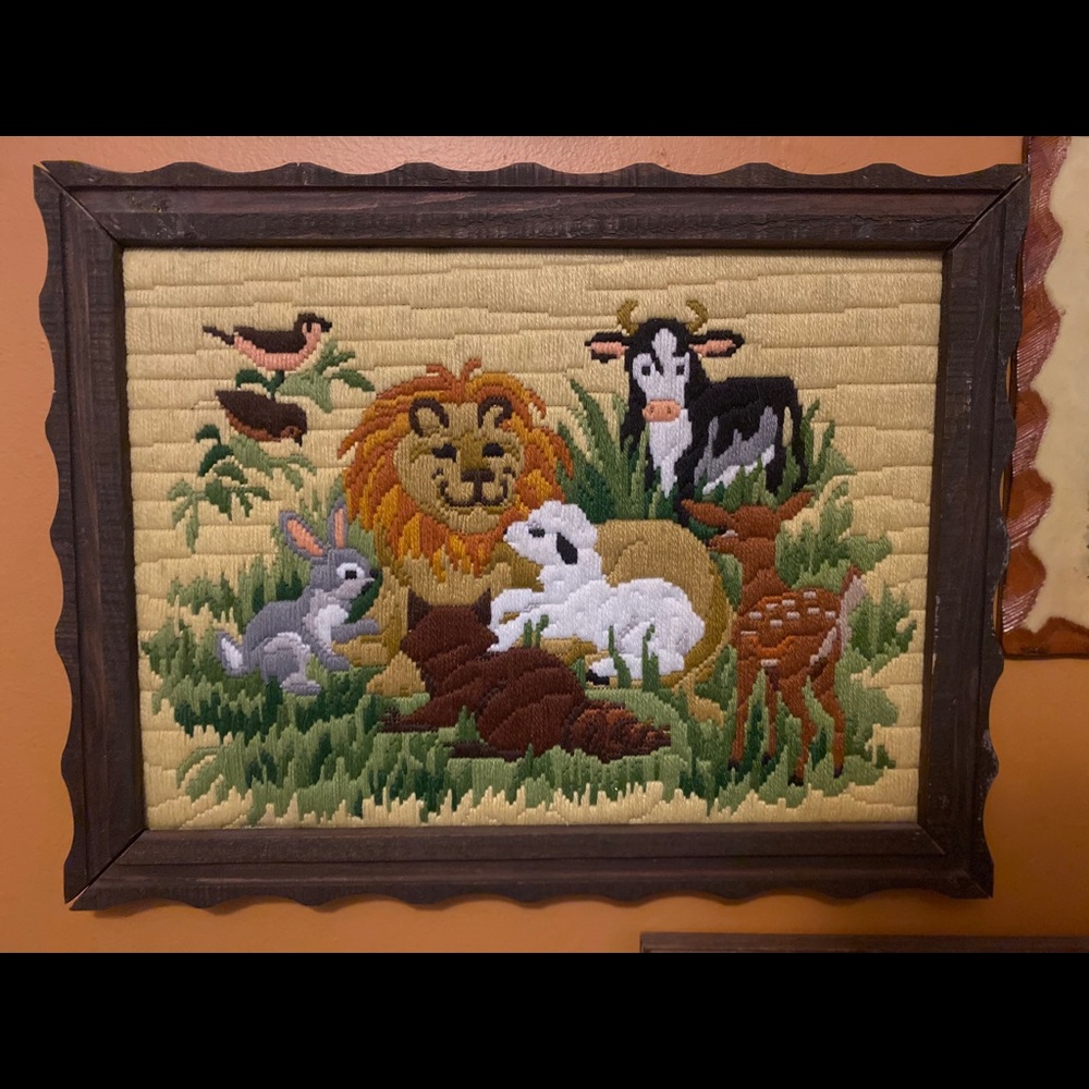 Adorable animal needlepoint wall hanging